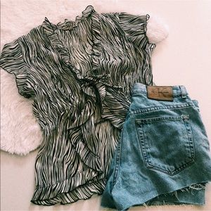 Vintage 90s Front Tie Sheer Zebra Print Top